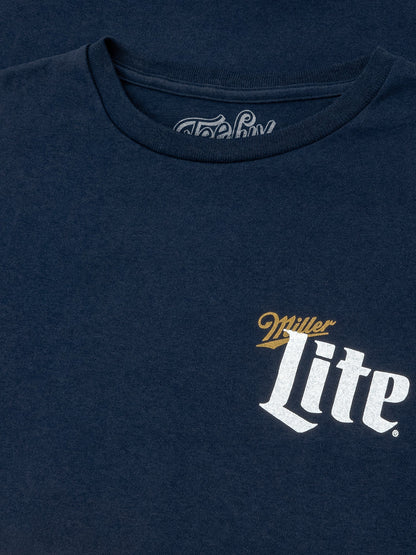 Miller Lite Front/Back/Sleeve Print Long Sleeve Shirt Navy Blue