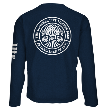 Miller Lite Front/Back/Sleeve Print Long Sleeve Shirt Navy Blue