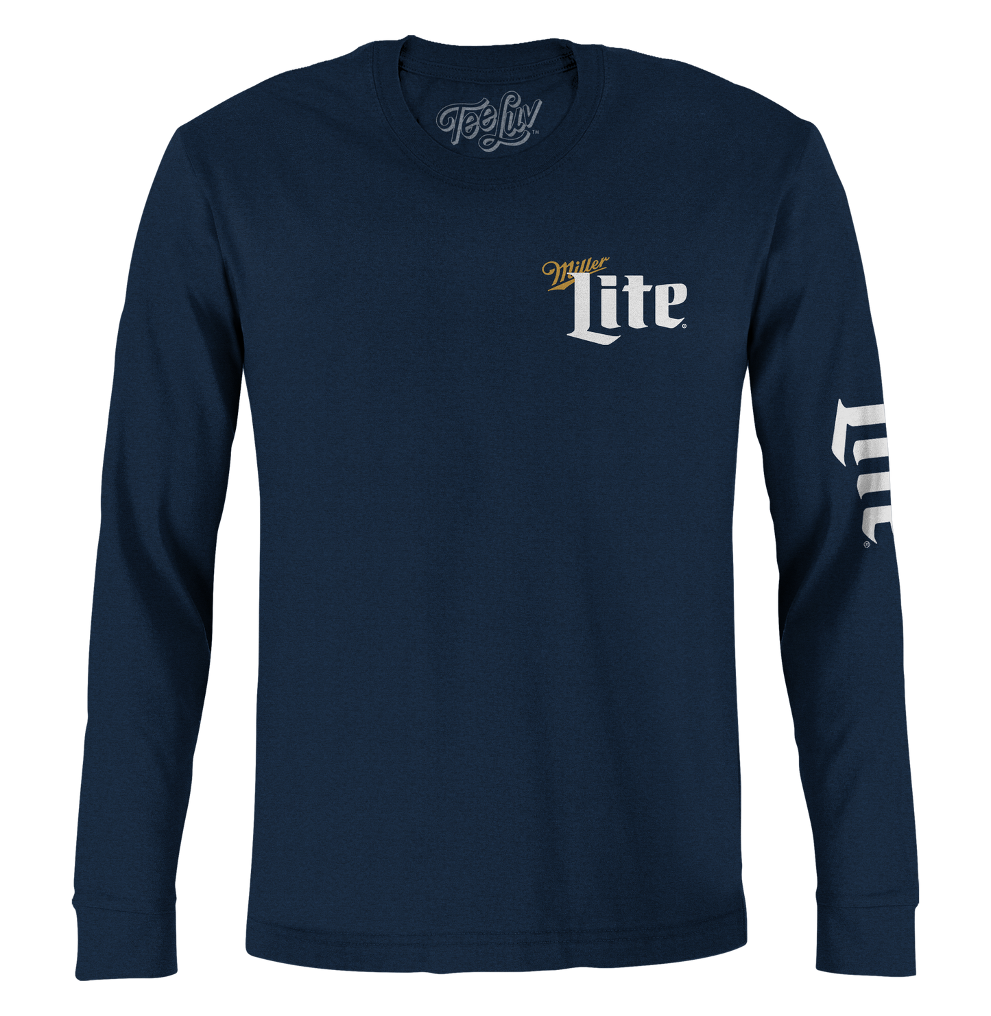 Miller Lite Front/Back/Sleeve Print Long Sleeve Shirt Navy Blue