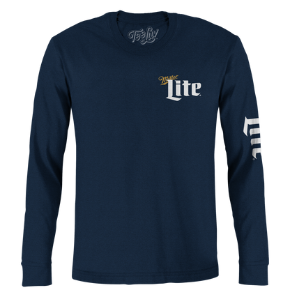 Miller Lite Front/Back/Sleeve Print Long Sleeve Shirt Navy Blue