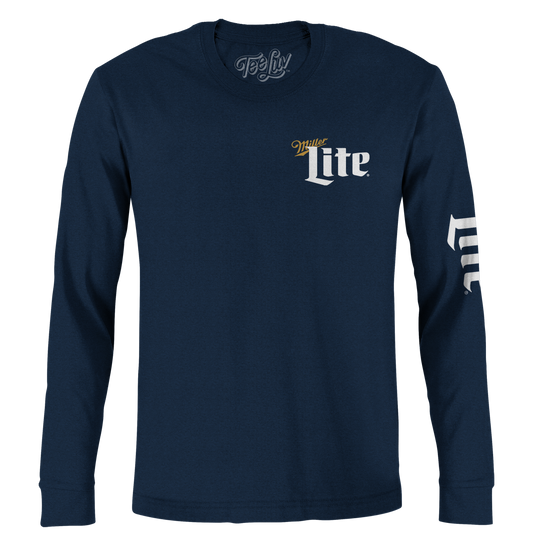 Miller Lite Front/Back/Sleeve Print Long Sleeve Shirt Navy Blue