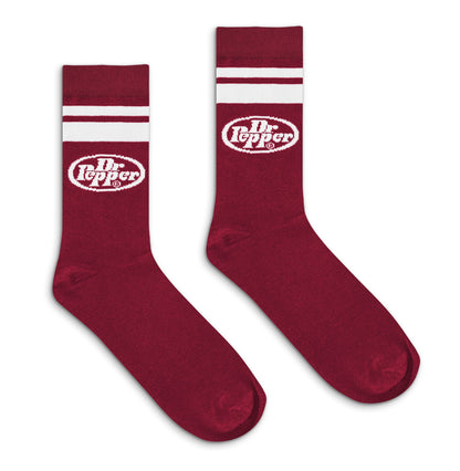 Dr Pepper Soda Logo Crew Socks Burgundy/White