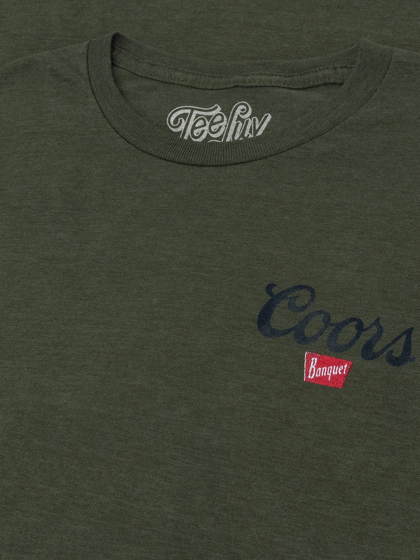 Coors Banquet The Legend Left Chest Front and Back Print Mens T Shirt Military Green