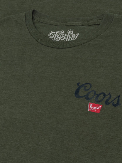 Coors Banquet The Legend Left Chest Front and Back Print Mens T Shirt Military Green