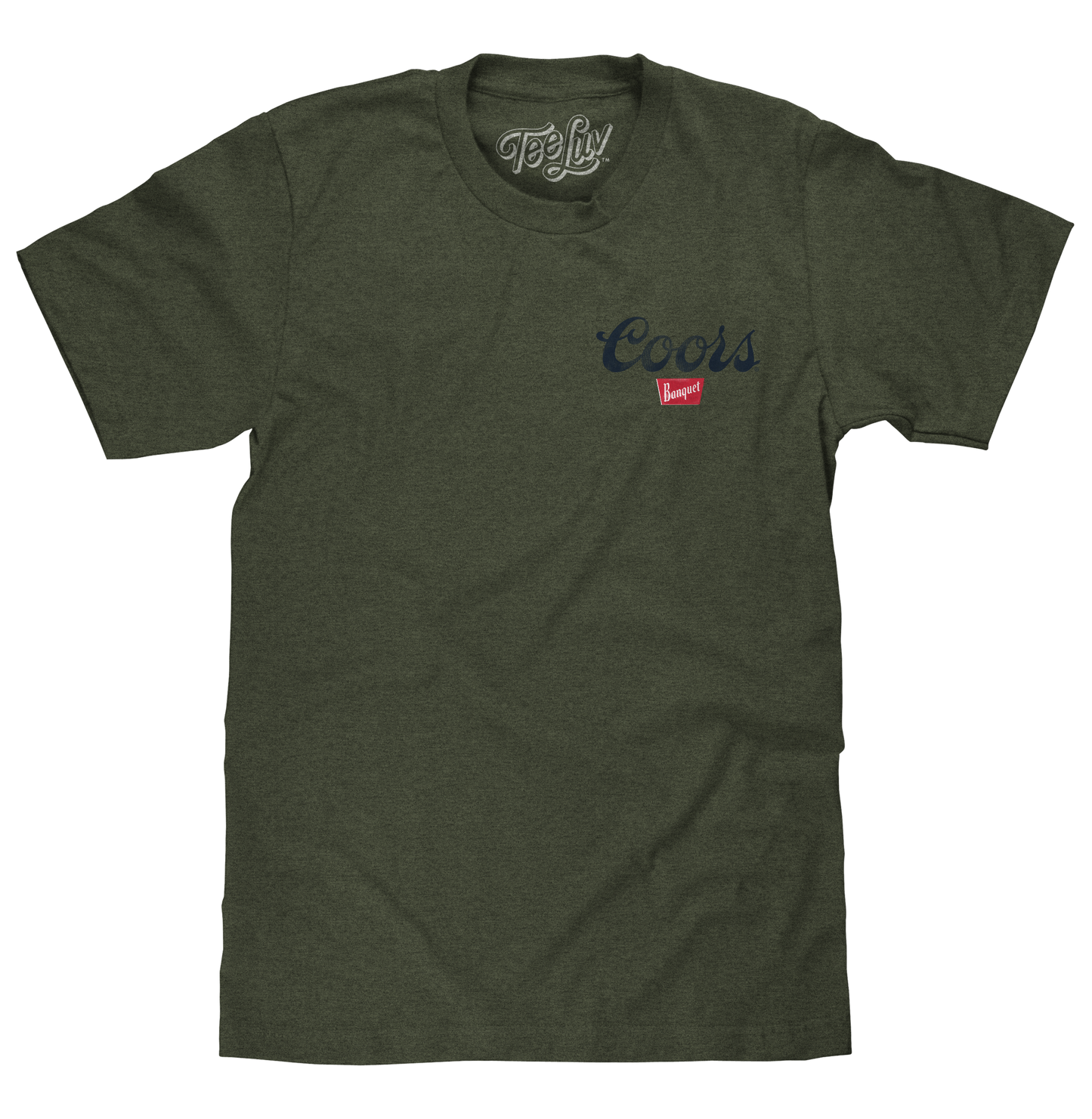 Coors Banquet The Legend Left Chest Front and Back Print Mens T Shirt Military Green