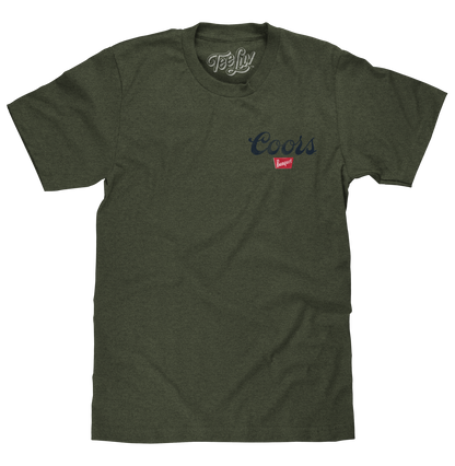 Coors Banquet The Legend Left Chest Front and Back Print Mens T Shirt Military Green