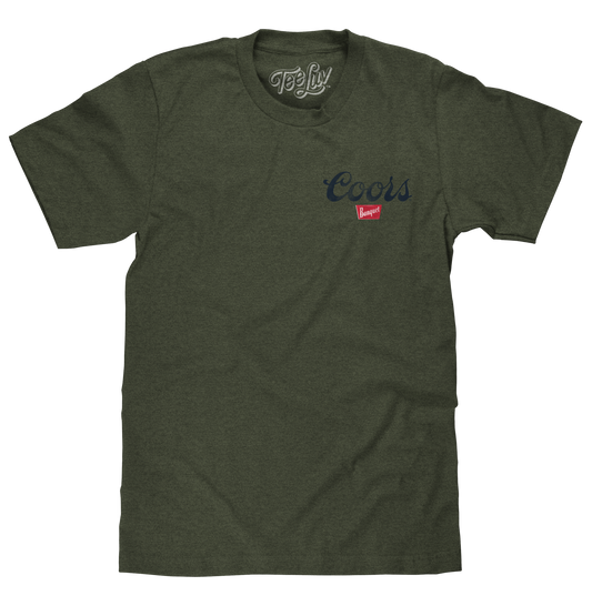 Coors Banquet The Legend Left Chest Front and Back Print Mens T Shirt Military Green