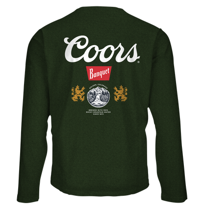 Coors Banquet Double Sided Long Sleeve Beer Logo Shirt Forest Green
