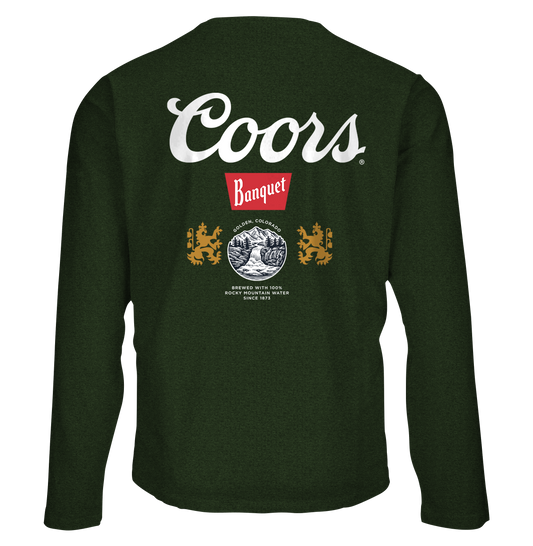 Coors Banquet Double Sided Long Sleeve Beer Logo Shirt Forest Green