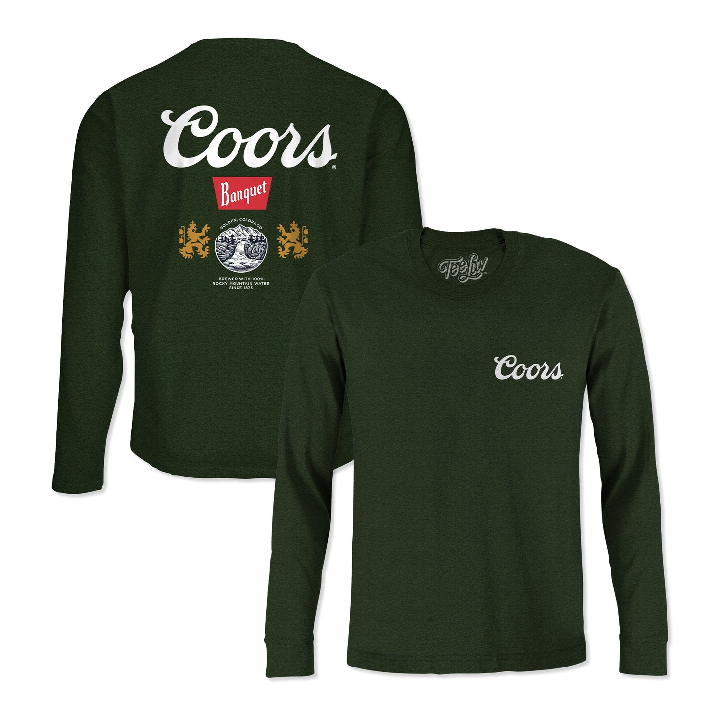 Coors Banquet Double Sided Long Sleeve Beer Logo Shirt Forest Green