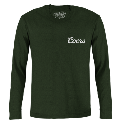 Coors Banquet Double Sided Long Sleeve Beer Logo Shirt Forest Green