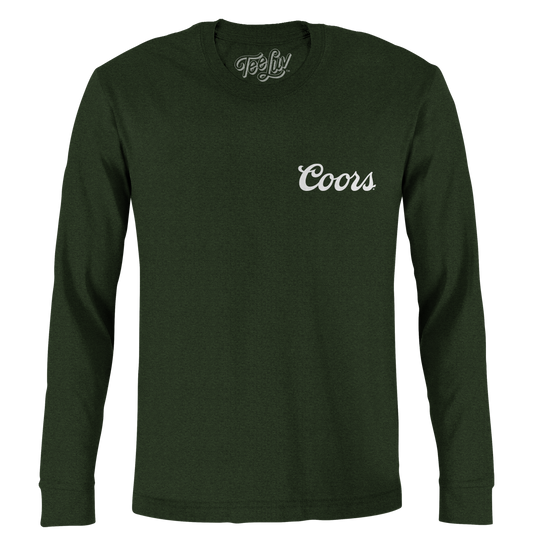 Coors Banquet Double Sided Long Sleeve Beer Logo Shirt Forest Green