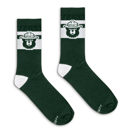 Smokey Bear Mascot Novelty Crew Socks Green/White