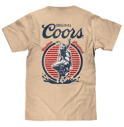 Original Coors Rodeo Legend Double Sided Beer Logo Mens T Shirt Cream