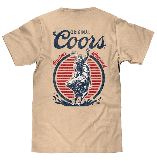 Original Coors Rodeo Legend Double Sided Beer Logo Mens T Shirt Cream