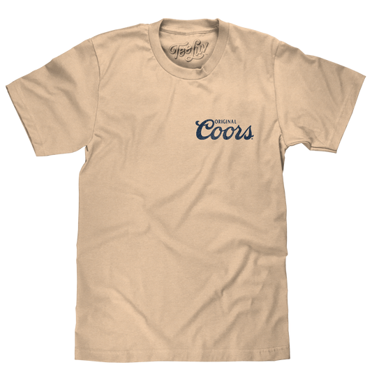 Original Coors Rodeo Legend Double Sided Beer Logo Mens T Shirt Cream