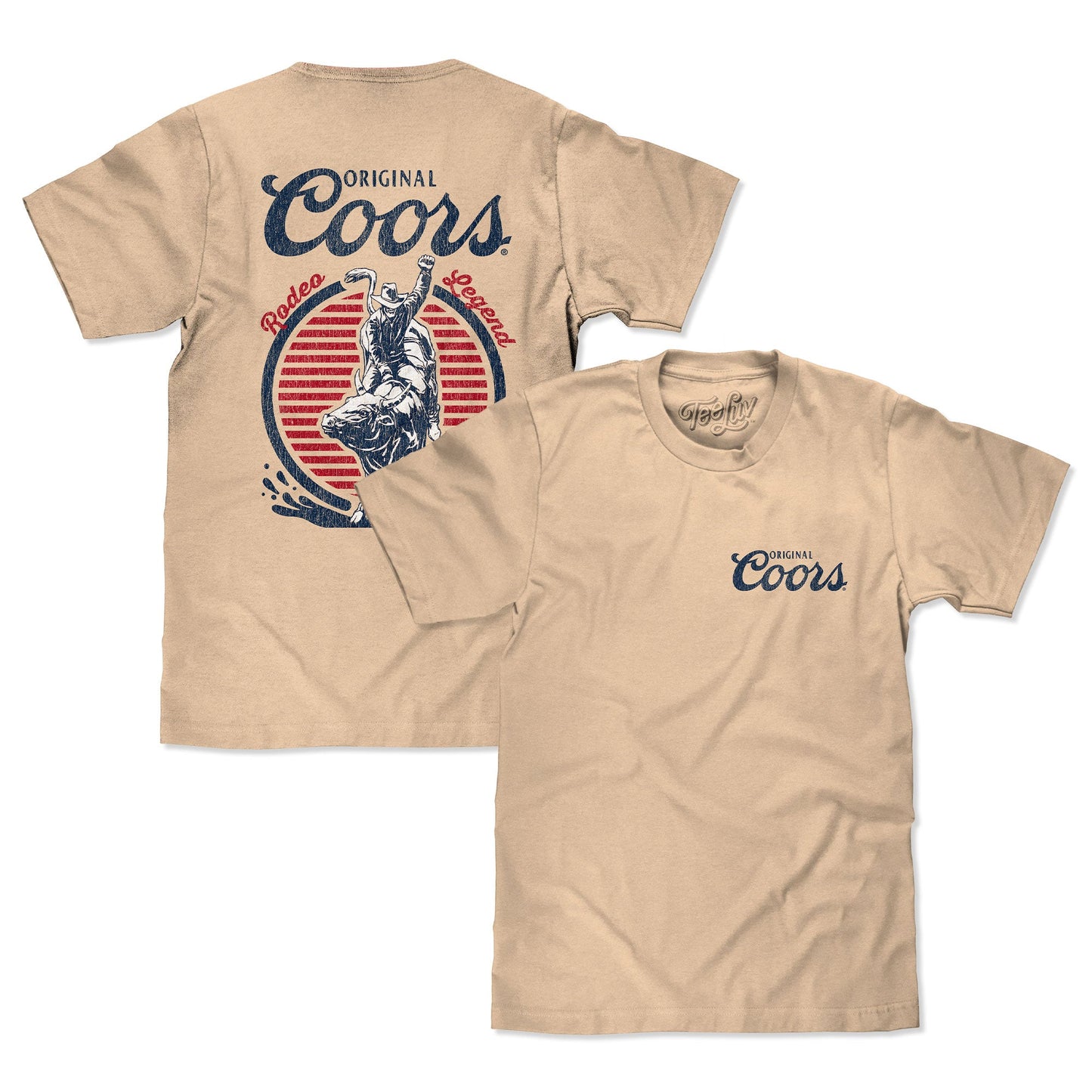 Original Coors Rodeo Legend Double Sided Beer Logo Mens T Shirt Cream