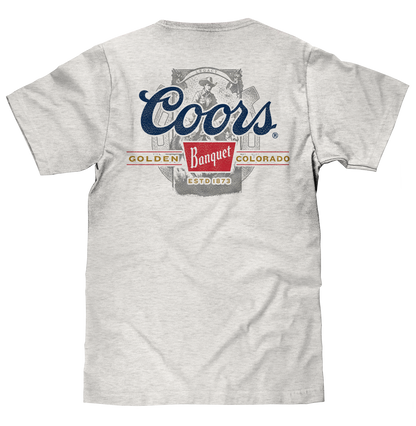Coors Banquet Beer Front and Back Faded Graphic Mens T Shirt Ash Gray