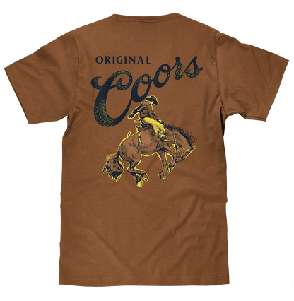 Coors Original Rodeo Cowboy Front/Back Mens T Shirt Brown Sugar