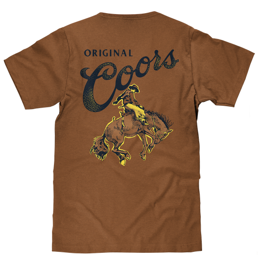 Coors Original Rodeo Cowboy Front/Back Mens T Shirt Brown Sugar