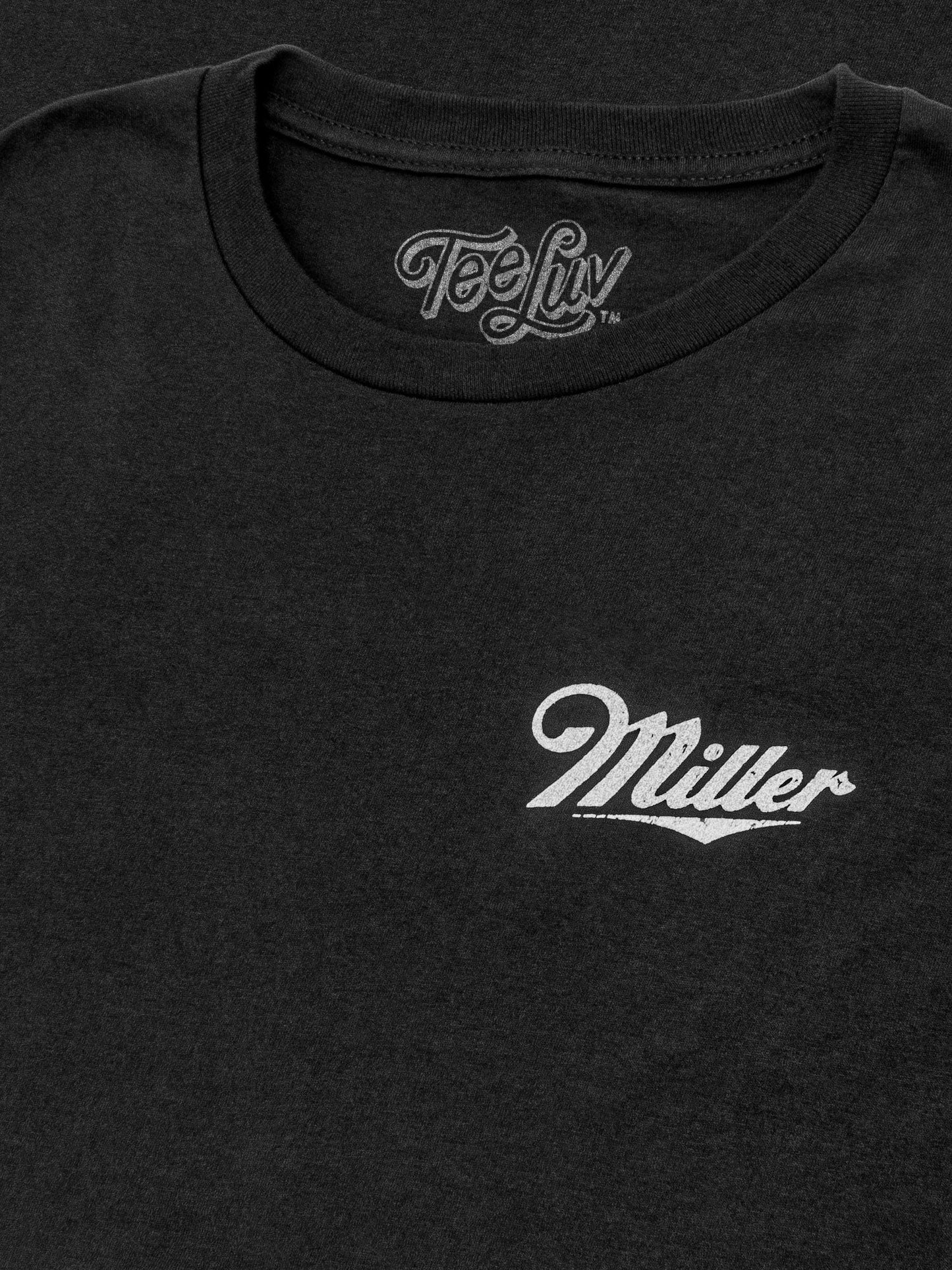 Distressed Miller High Life Logo Front and Back Print Mens T Shirt Black