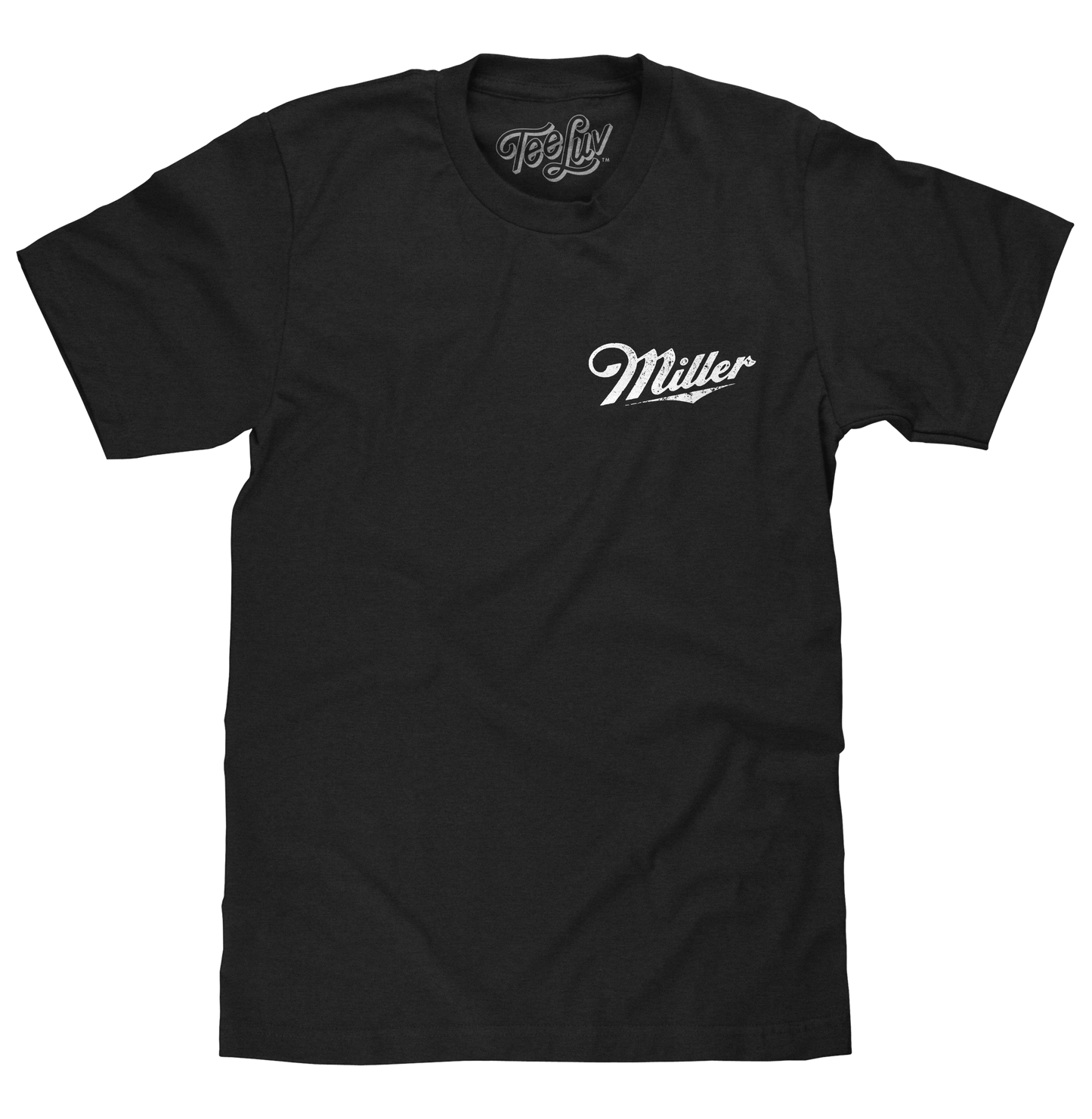 Distressed Miller High Life Logo Front and Back Print Mens T Shirt Black