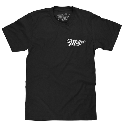 Distressed Miller High Life Logo Front and Back Print Mens T Shirt Black