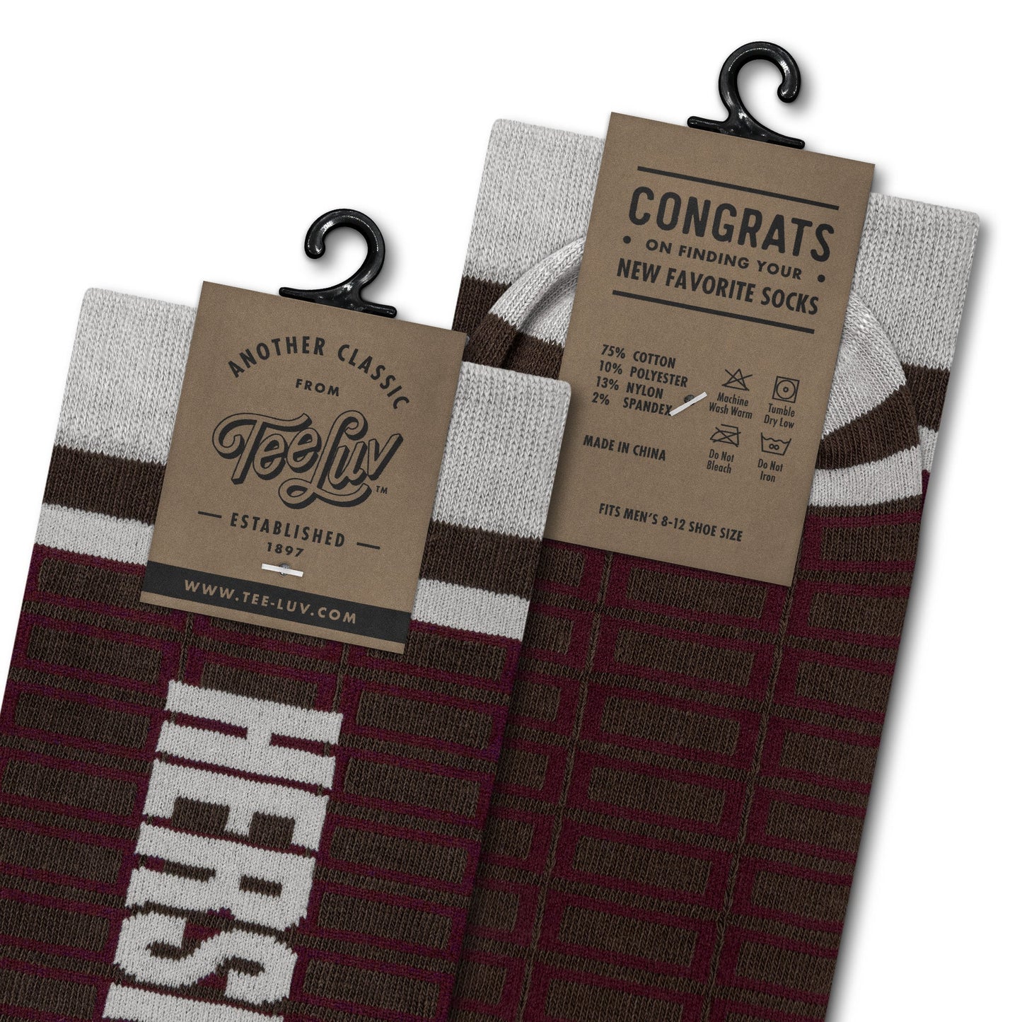 Hershey's Chocolate Candy Logo Grid Pattern Socks Brown/Red/Gray