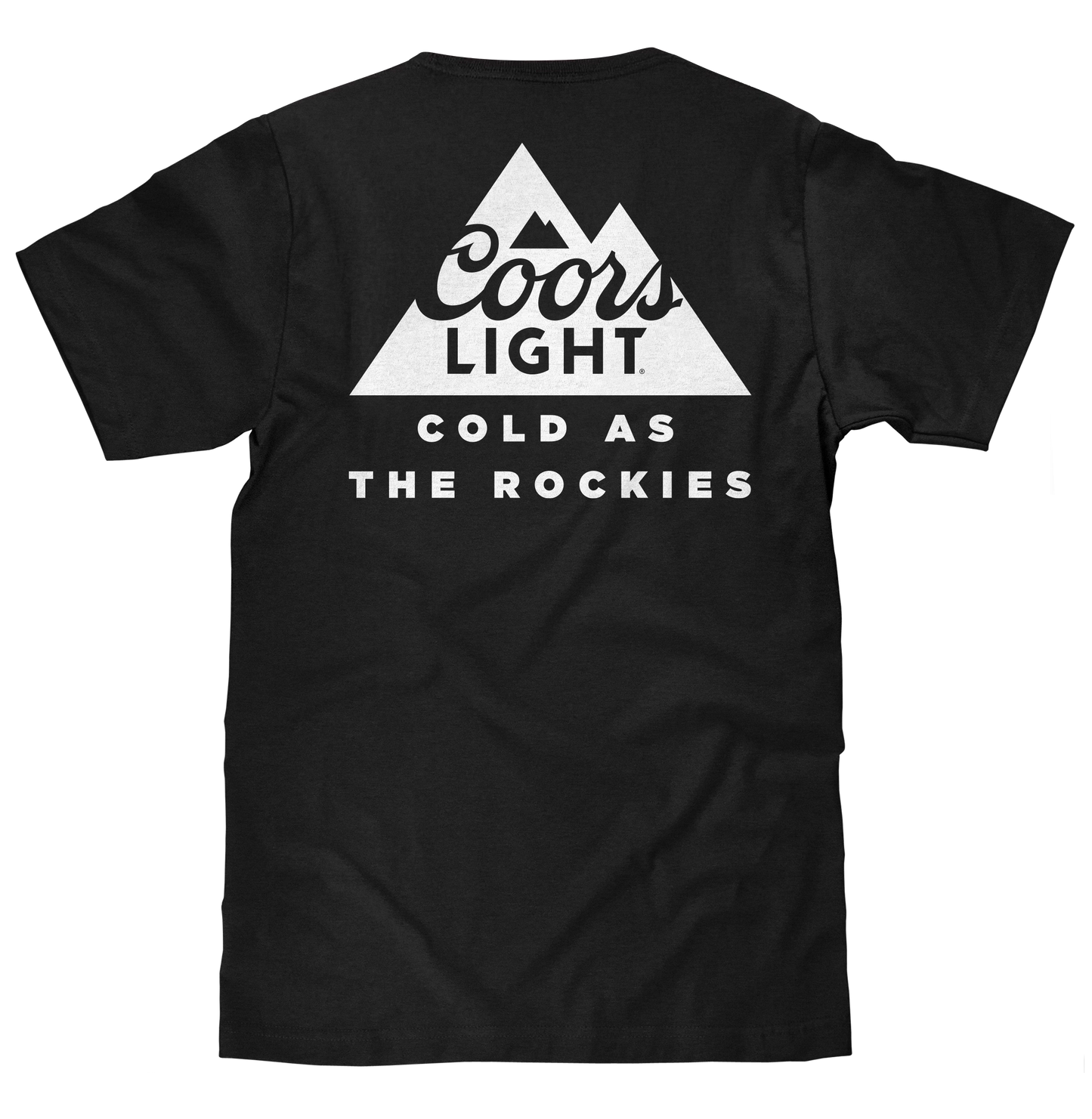Coors Light Cold as the Rockies Left Chest Front and Back Print Mens T Shirt Black