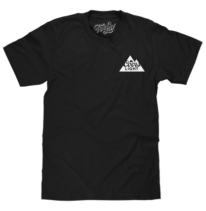 Coors Light Cold as the Rockies Left Chest Front and Back Print Mens T Shirt Black