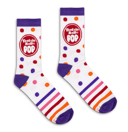 Tootsie Roll Pop Colorful Candy Logo Crew Socks White/Purple