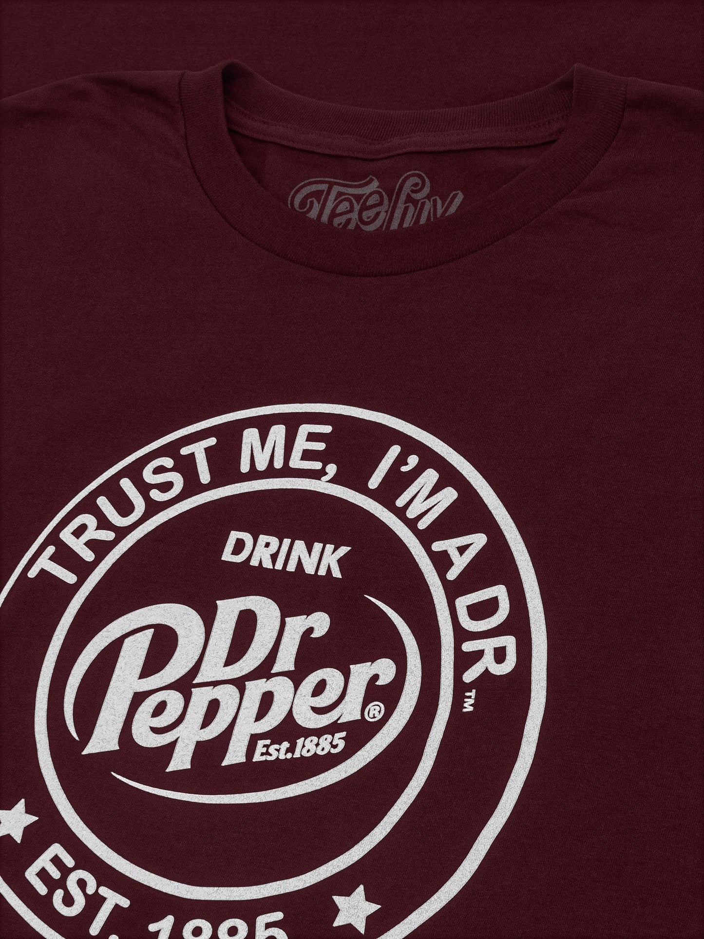 Dr Pepper Trust Me I'm A Dr Est 1885 Soda Pop Logo Mens T Shirt Burgundy