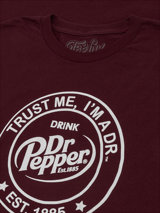 Dr Pepper Trust Me I'm A Dr Est 1885 Soda Pop Logo Mens T Shirt Burgundy