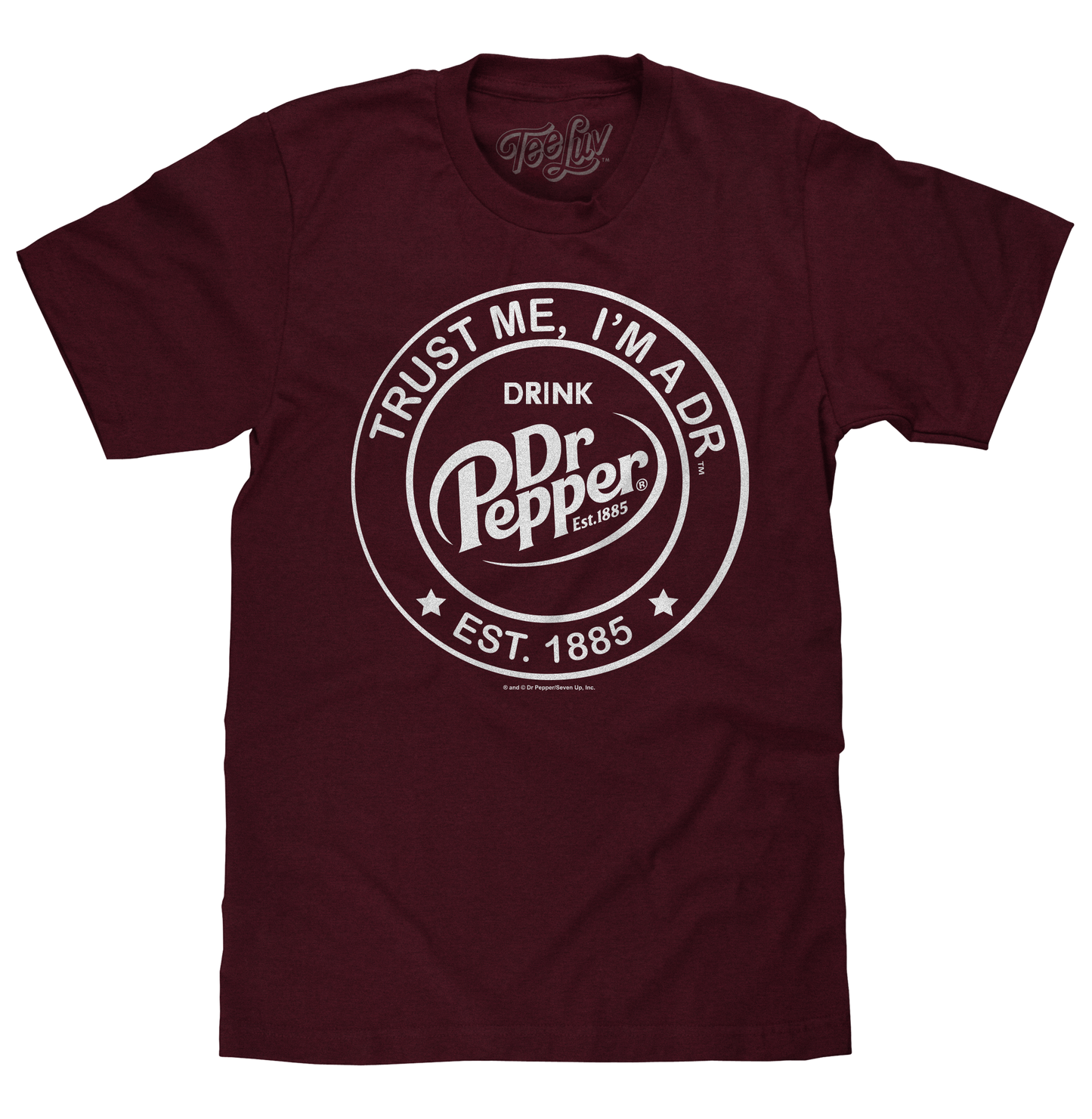 Dr Pepper Trust Me I'm A Dr Est 1885 Soda Pop Logo Mens T Shirt Burgundy