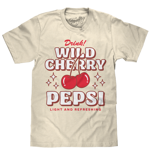 Wild Cherry Pepsi 70s Soda Logo Mens T Shirt Cream