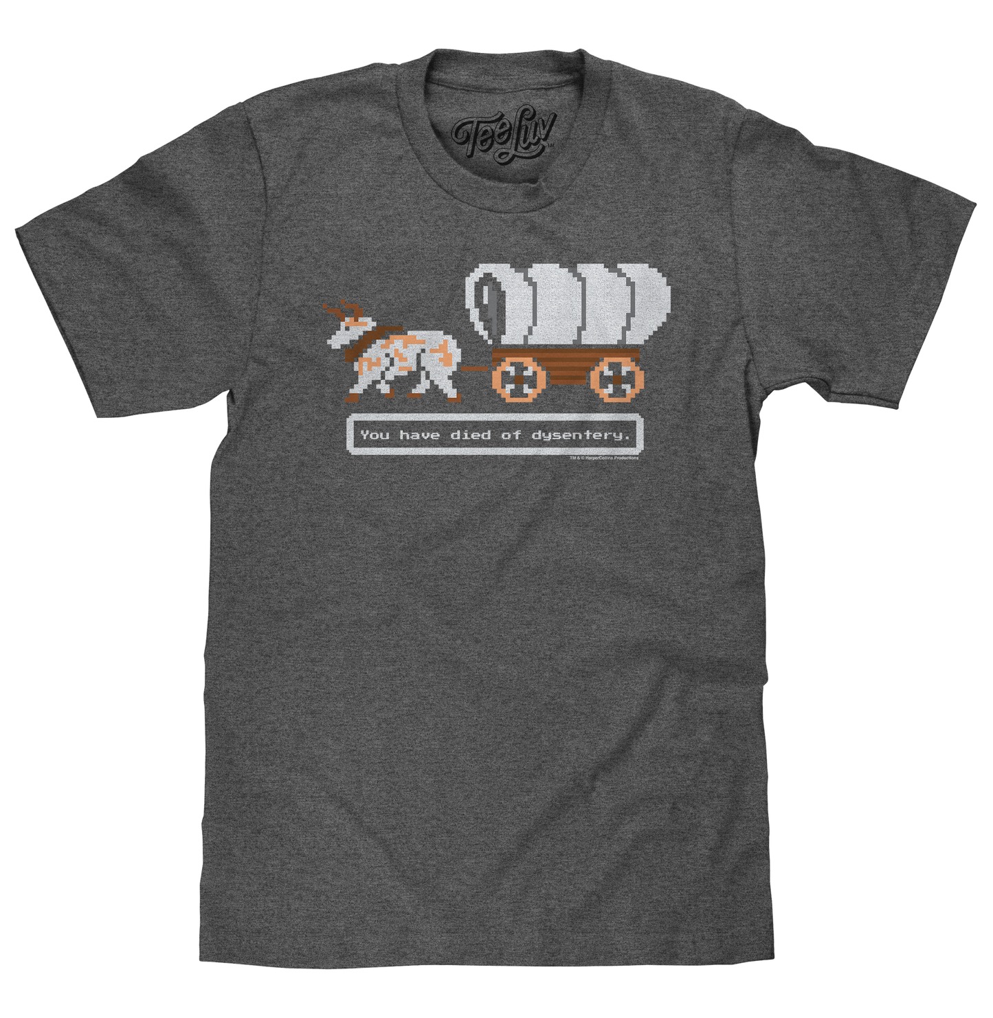 The Oregon Trail You Have Died of Dysentery Video Game Quote Mens T Shirt Heather Graphite