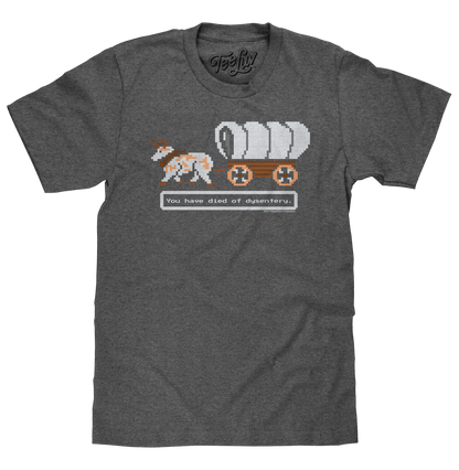 The Oregon Trail You Have Died of Dysentery Video Game Quote Mens T Shirt Heather Graphite