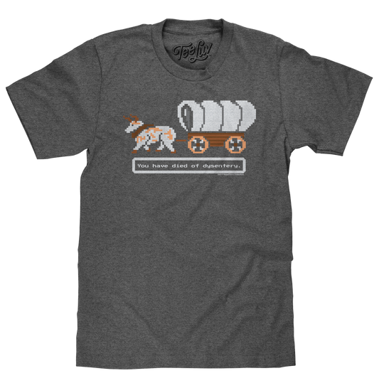 The Oregon Trail You Have Died of Dysentery Video Game Quote Mens T Shirt Heather Graphite