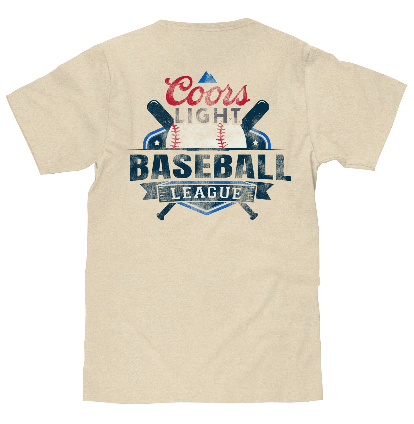 Coors Light Baseball League Front and Back Beer Logo Mens T Shirt  Cream
