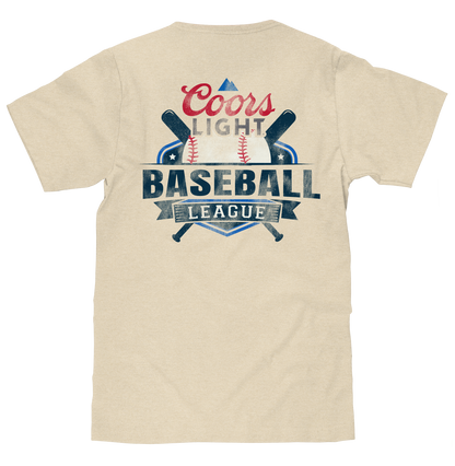 Coors Light Baseball League Front and Back Beer Logo Mens T Shirt  Cream