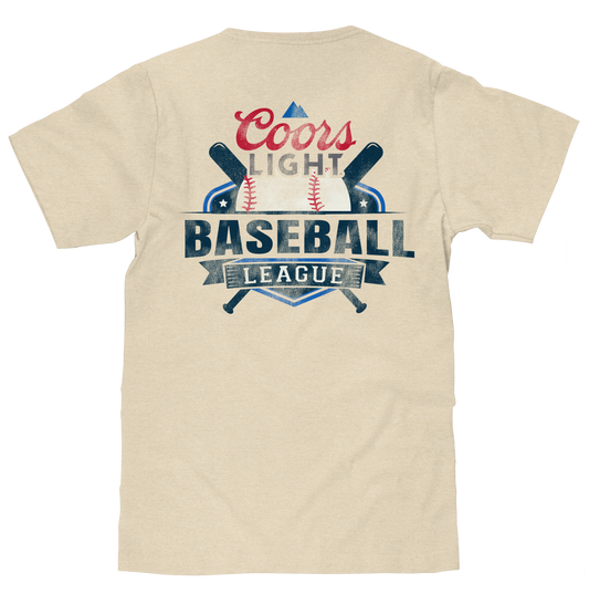 Coors Light Baseball League Front and Back Beer Logo Mens T Shirt  Cream