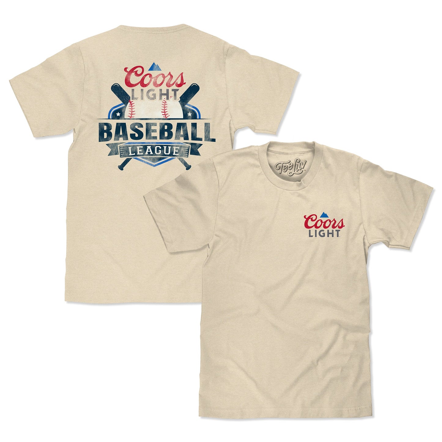Coors Light Baseball League Front and Back Beer Logo Mens T Shirt  Cream