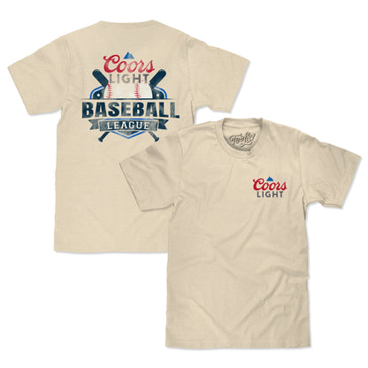 Coors Light Baseball League Front and Back Beer Logo Mens T Shirt  Cream