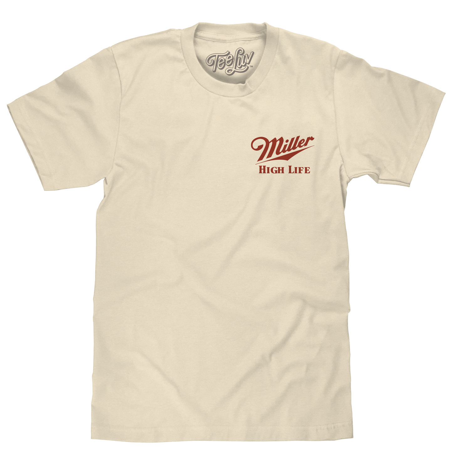 Miller High Life The Champagne of Beers Double Sided Logo Mens T Shirt Cream