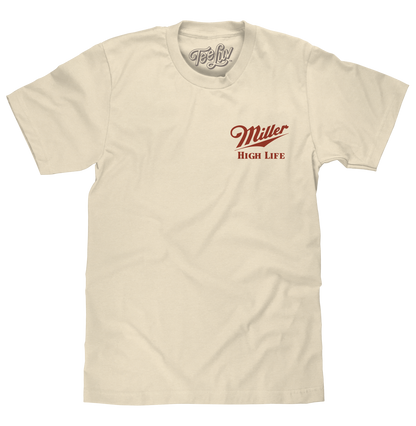 Miller High Life The Champagne of Beers Double Sided Logo Mens T Shirt Cream