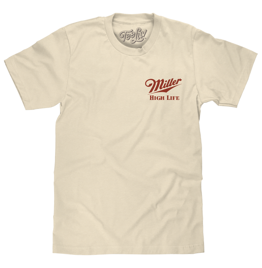 Miller High Life The Champagne of Beers Double Sided Logo Mens T Shirt Cream