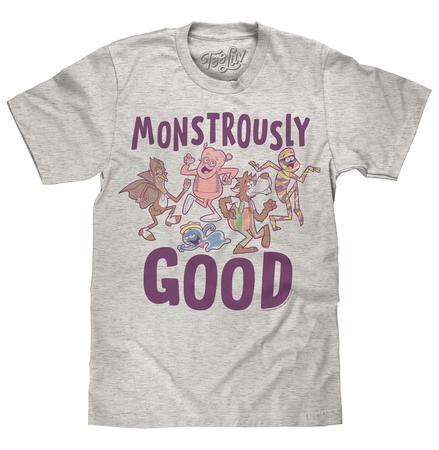 Monstrously Good General Mills Cereal Monster Cartoon Mascots Mens T Shirt Heather Oatmeal