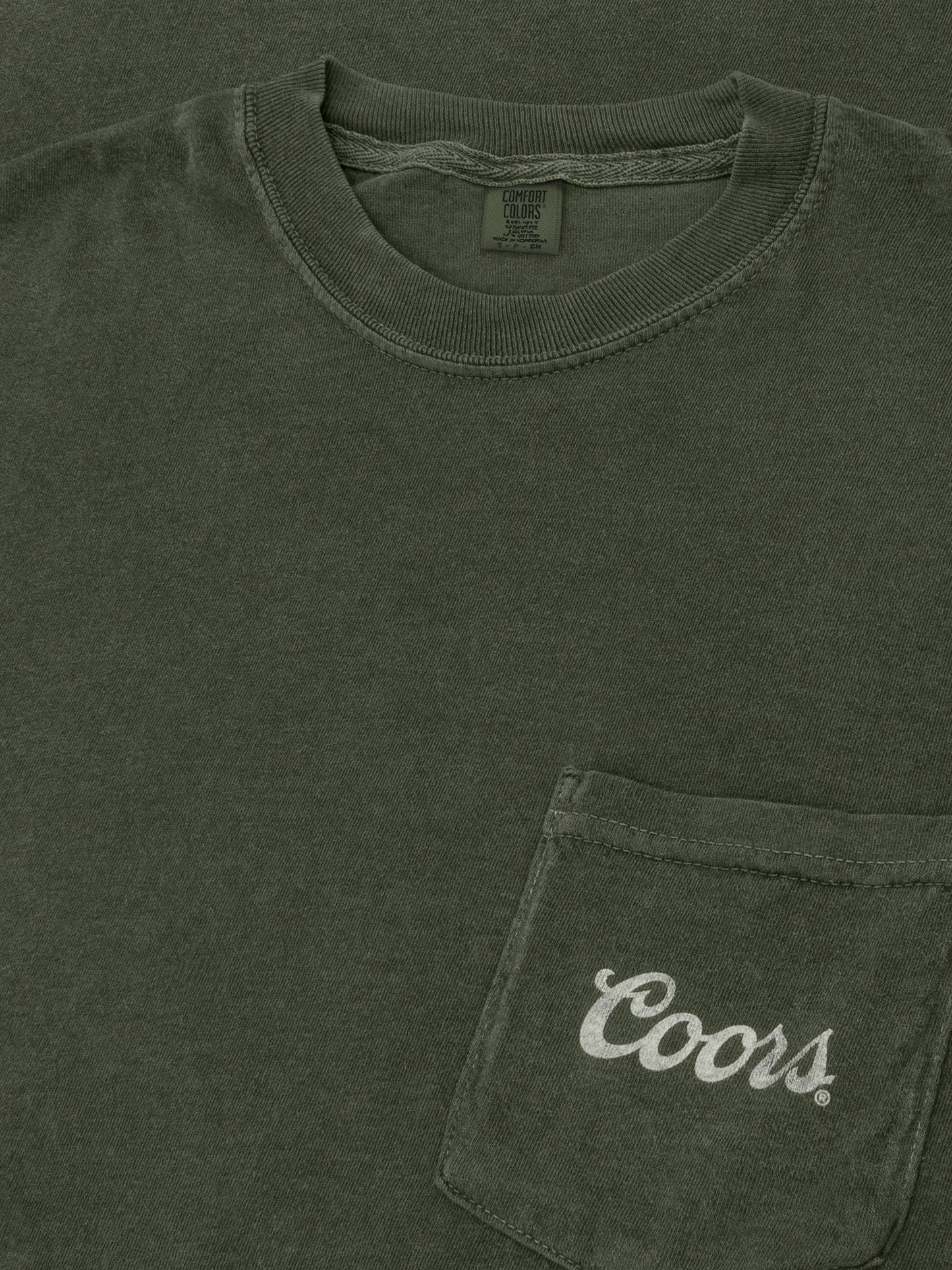 Tee Luv x Comfort Colors Faded Coors Rodeo Cowboy Left Chest Pocket Mens T Shirt Moss Green