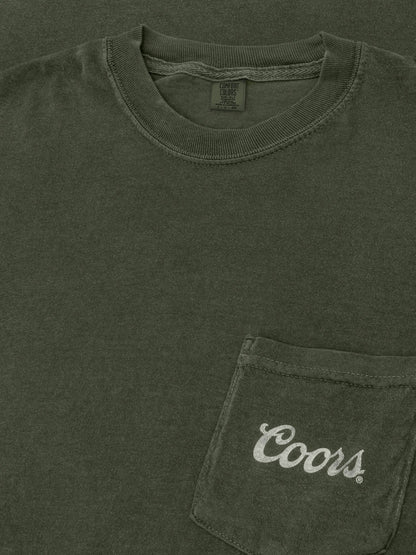 Tee Luv x Comfort Colors Faded Coors Rodeo Cowboy Left Chest Pocket Mens T Shirt Moss Green