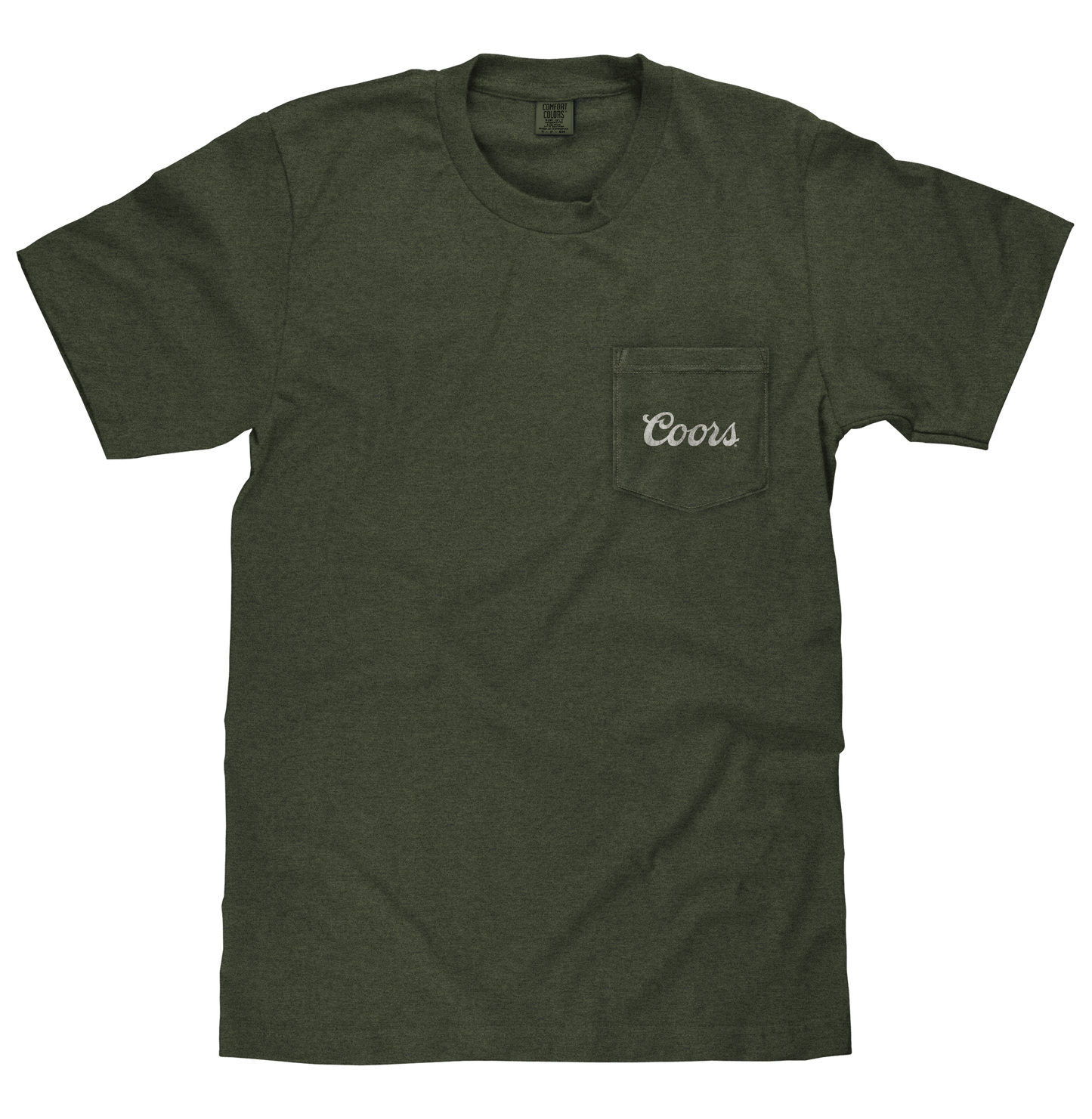 Tee Luv x Comfort Colors Faded Coors Rodeo Cowboy Left Chest Pocket Mens T Shirt Moss Green